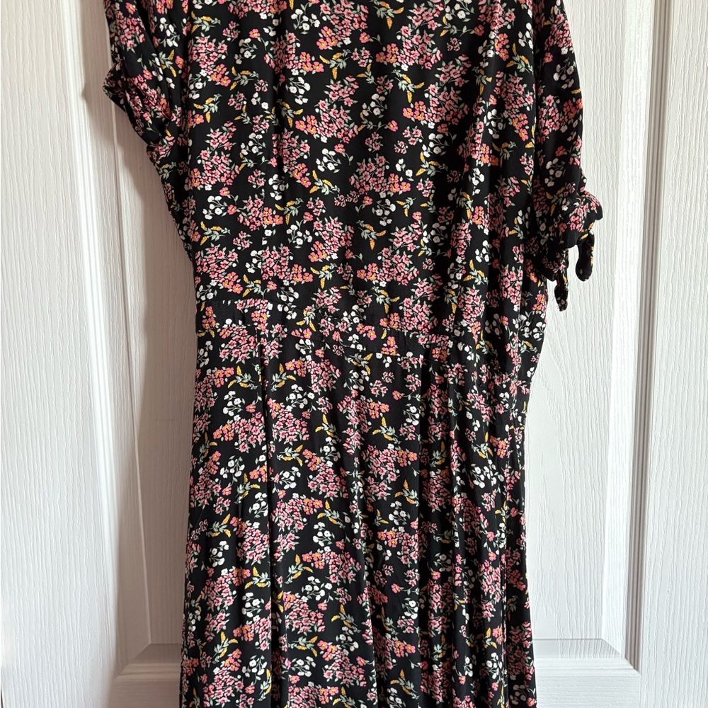 LOFT Black and Pink Floral Long Sleeve Dress